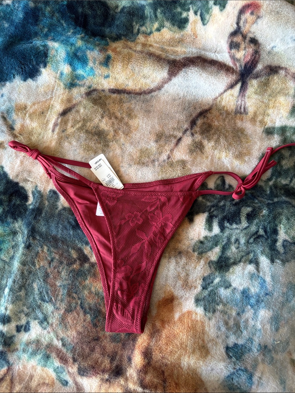 Nwt aerie Burgundy wine Lace Tie-Side Bikini Bottom smalñ